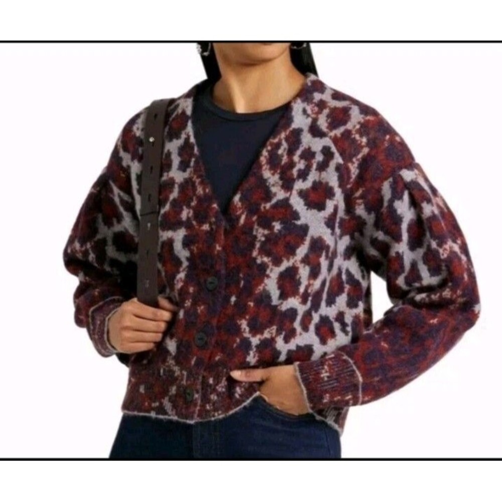 rag & bone Sarah Leopard Sz Small Cardigan Wool Alpaca Blend Jacquard Winter